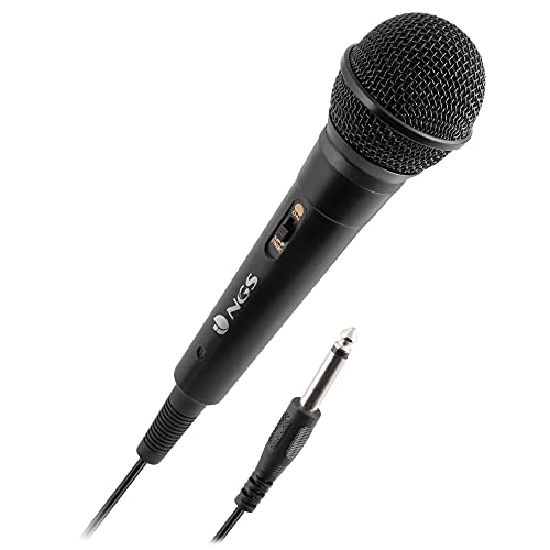 NGS Singer Fire – Micrófono Dinámico Vocal con Cable de 3 Metros, Conector Jack 6,3 mm, Botón On/Off, para Karaoke, Actuaciones en Directo y Grabaciones