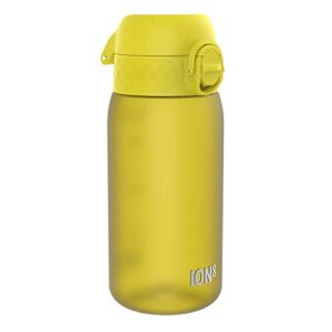 ION8 Botella de Agua para Niños, 350ml, a Prueba de Fugas, Fácil de Abrir, Cerradura Segura, Apta para Lavavajillas, Sin BPA, Asa de Transporte, Fácil de Limpiar, Neutro en Carbono, Amarillo