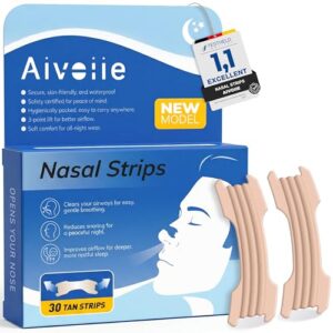 AIVOIIE 30 Tiras Nasales Antironquidos, Diseño Triple Cresta con Adhesivo de Grado Profesional, Tiras Nasales Transpirables Color Piel para Mejor Sueño, Deporte & Congestión Nasal (Color carne)