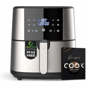 MasterPRO ROCKET 600 – Freidora de aire caliente 6L SIN PFAS 1800W 6L con Revestimiento Cerámico CERATECH – Pantalla táctil LED – Termostato desde 80-200°C – Cesta extraíble – Carcasa Acero Inoxidable