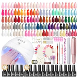 PEACECOLOR 65Pcs Kit Uñas Semipermanentes 35 Colores Rojo Blanco Morado Gris y Desnudo Esmaltes Semipermanentes con Lámpara y Lijadora de Uñas, Base y Top Coat de Manicura Accesorios Nail Art Kit