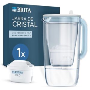 BRITA Jarra de cristal azul (2,5L) incl. 1x filtro MAXTRA PRO Pure Performance Diseño premium con tapa abatible de fácil llenado e indicador, que reduce la cal, el cloro y las impurezas