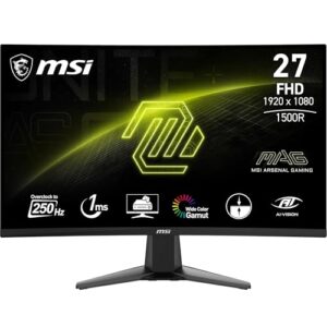 MSI mag 27C6F Monitor Curvo Gaming FHD de 27″, 1500R 1920 x 1080 Panel VA rápido, 180 Hz / 0,5 ms (GtG, mín.), Sincronización adaptativa, DP 1.2a, HDMI CEC