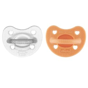 Chicco Physio Luxe Chupete para Bebés 6-16 Meses, Chupete recién nacido, 100% Silicona Suave y flexible, Pezón Suave, Apoya Respiración Fisiológica y Desarrollo Boca, Naranja y Gris Transparente,2 ud