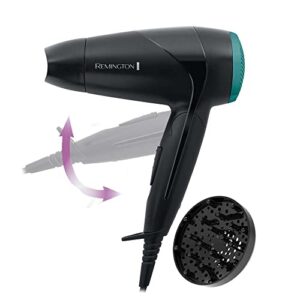 Remington Secador de Pelo Pequeño Compacto, Secador de Viaje, 2000W, Plegable, Ideal Gimnasio, Concentrador, Difusor Compacto, Caudal 60km/h, 3 Temperaturas, 2 Velocidades, Gancho Para Colgar – D1500