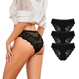 Briyat Bragas de Encaje Mujer Brasileñas Pack de 3 Negro L