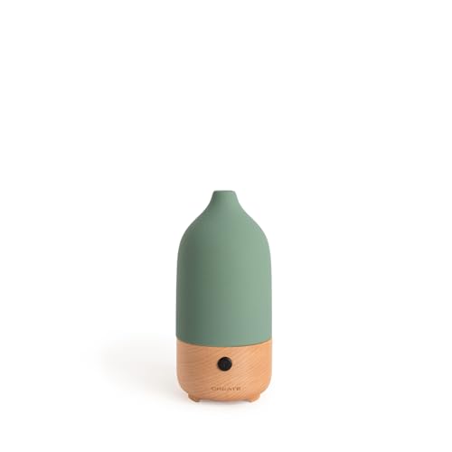 CREATE/AROMA CERAMIC/Difusor de aromas y mini humidificador con luz verde sage/Depósito 100 ml. para estancias hasta 20-35 m². 7 colores de luces LED. función aromaterapia. 5W