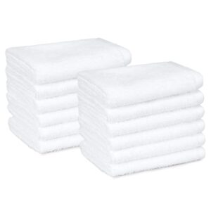 Amazon Basics Juego Toallas Baño 100% Algodón Absorbente Toalla Lavabo 30×30 cm, Blanco, Pack 12 Unidades
