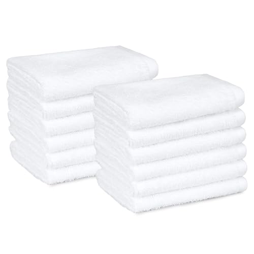 Amazon Basics Juego Toallas Baño 100% Algodón Absorbente Toalla Lavabo 30×30 cm, Blanco, Pack 12 Unidades