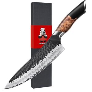 SHAN ZU Cuchillo Japonés Forjado a Mano, Cuchillo de Cocina 20 cm, 7 Capas Cuchillo de Chef Afilado de Acero al Carbono, Cuchillo Gyuto Profesional para Verdura y Carne, Mango de Madera de Arce