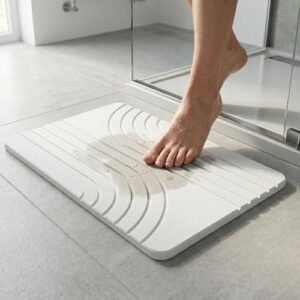 Lynna Alfombra Diatomita Baño – Secado Rápido y Antideslizante – Alfombra de Piedra Diatomita Baño para Salida de Ducha – Alfombrilla Ecológica y Duradera – Diseño Moderno (Blanco)