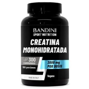 Bandini® Creatina Monohidratada 300 Comprimidos, 3.000mg por dosis, + 3 Meses, Creatina Vegana, Insípida, para 100 días de suministro, Aumenta la resistencia, Creatine Monohydrate 100% vegana
