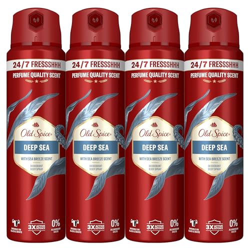 Old Spice Deep Sea Desodorante Spray para Hombre Sin Aluminio, 4x150ml
