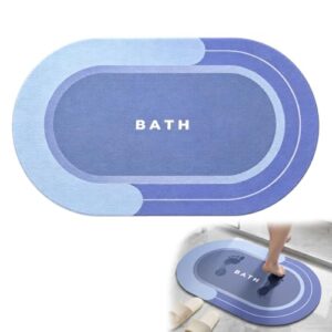 Súper Absorbente Alfombra Baño Diatomita,Alfombra Ducha Antideslizante,Alfombrilla Bañera Elipse,Secado Rápido,Antimoho,Suave y Lavable a Máquina para Baño, Cocina y Bañera (Azul, 40 x 60 cm)