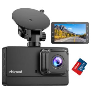 Zhiroad Dash CAM Coche, 1080P FHD Dash CAM con Pantalla IPS de 3″, Gran Angular de 176°, Cámara para Coche con Tarjeta SD 32G, Visión Nocturna, Grabación en Bucle, Modo Estacionamiento, Sensor G, WDR