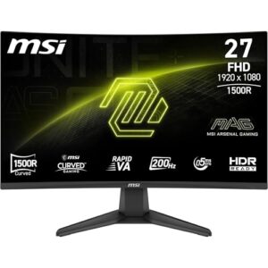 MSI mag 276CFA E20 Monitor Gaming de 27″ FHD 1500R, 1920 x 1080 Rapid VA, 200 Hz, 0,5 ms, Compatible con HDR, AMD FreeSync™ Premium, Eye-Care, visión AI, HDMI 2.0b, DP 1.2a, Frameless, Negro