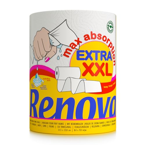 Renova – Maxiabsorption, Rollos de cocina XXL, Triple, Blanco – 1 Rollo